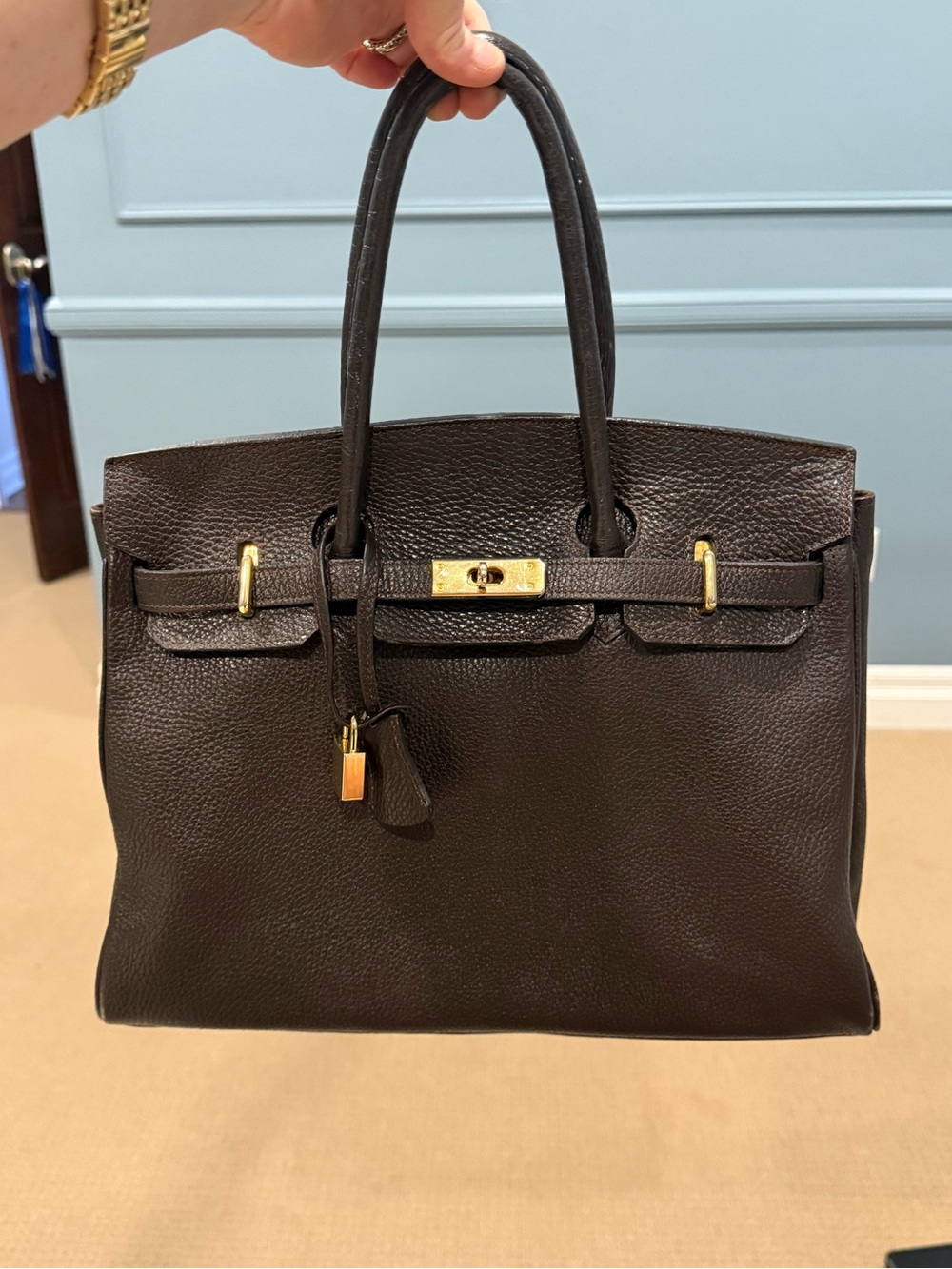 Classic Structured Women’s Top-Handle Leather Tote in Dark Brown